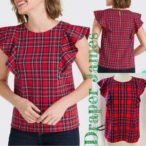 Draper James Red and Blue Plaid Ruffle Top